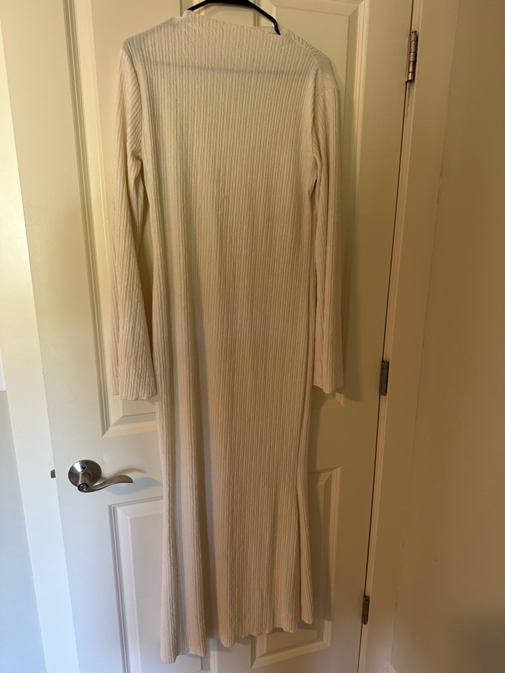 Long Sleeve Cream Ribbed Maxi Dress